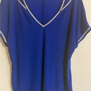 Scarlett Royal Blue Blouse with Rhinestones on the neckline elegant, but subtle
